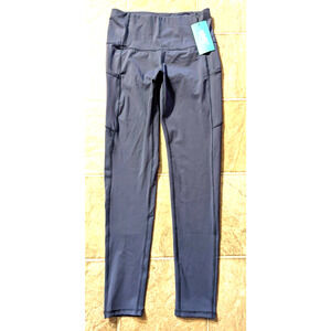 New Yggym sz M Tight Compression athletic Leggings side pockets gray blue P2